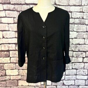 Dressbarn Black Button Down 3/4 Sleeve Light Weight Jacket Size 16